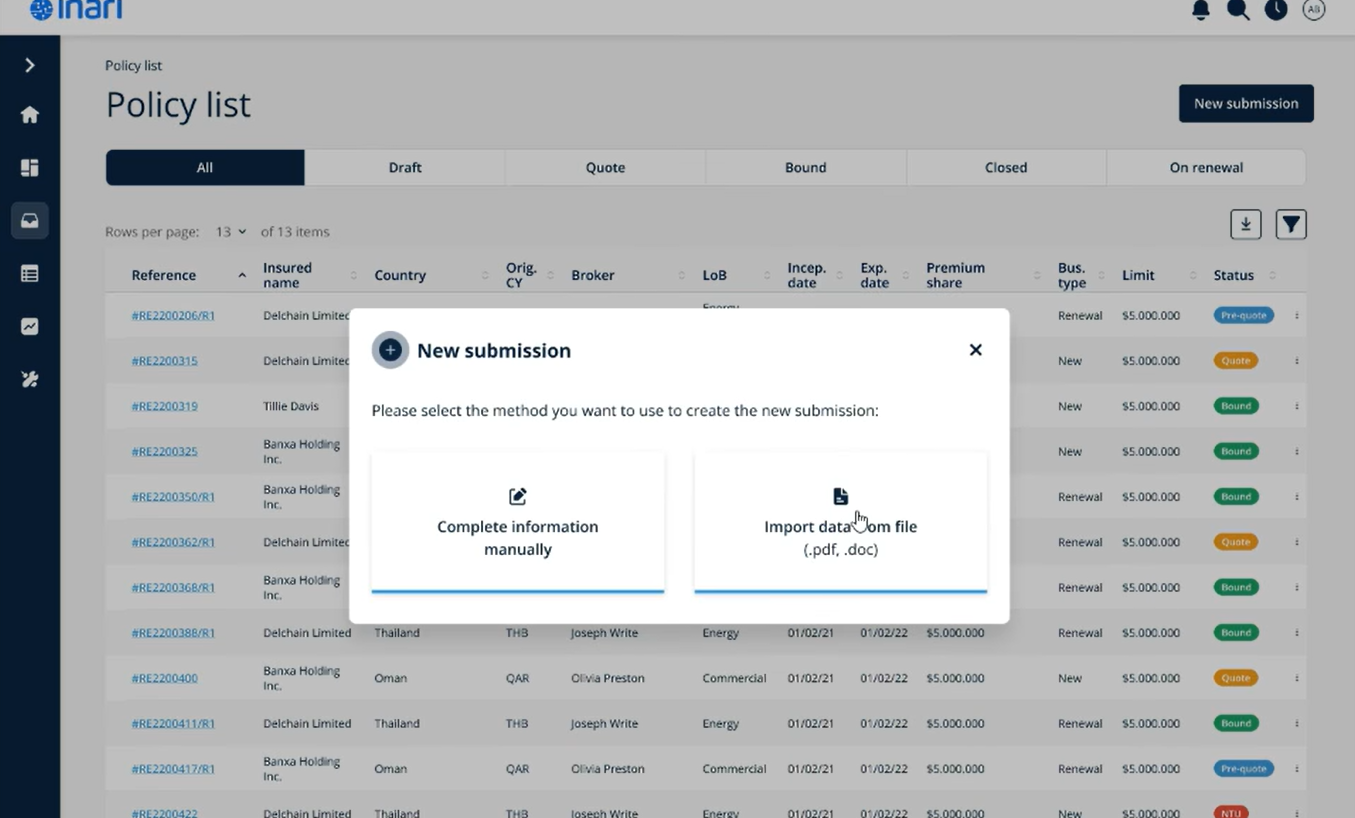 screenshot of MGA underwriting workbench